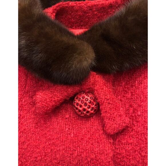 1960s Red Wool Mink Collar Brittany Stroock Full-Length Coat medium - Picture 11 of 17
